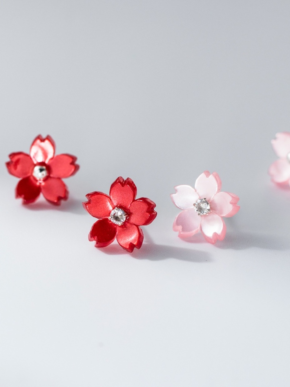 NWT Flower Earrings Sterling Silver | Pink Red Floral Present Mom Gift Daughters
